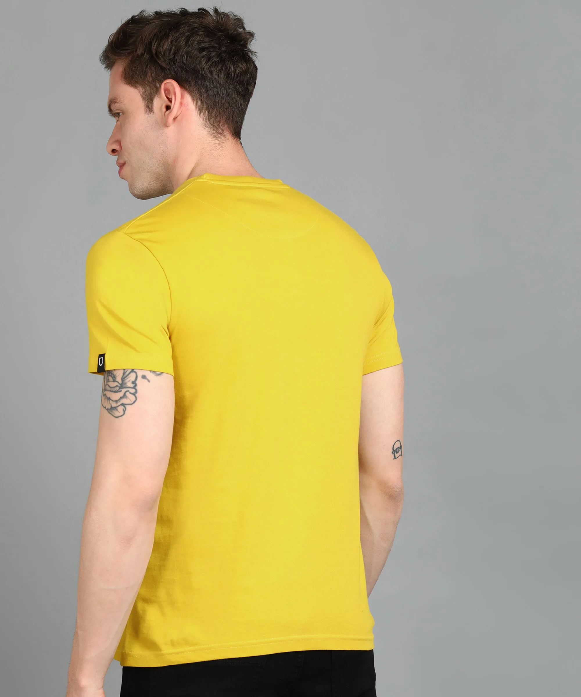 Urbano Fashion Men's Yellow Graphic Printed Round Neck Half Sleeve Slim Fit Cotton T-Shirt