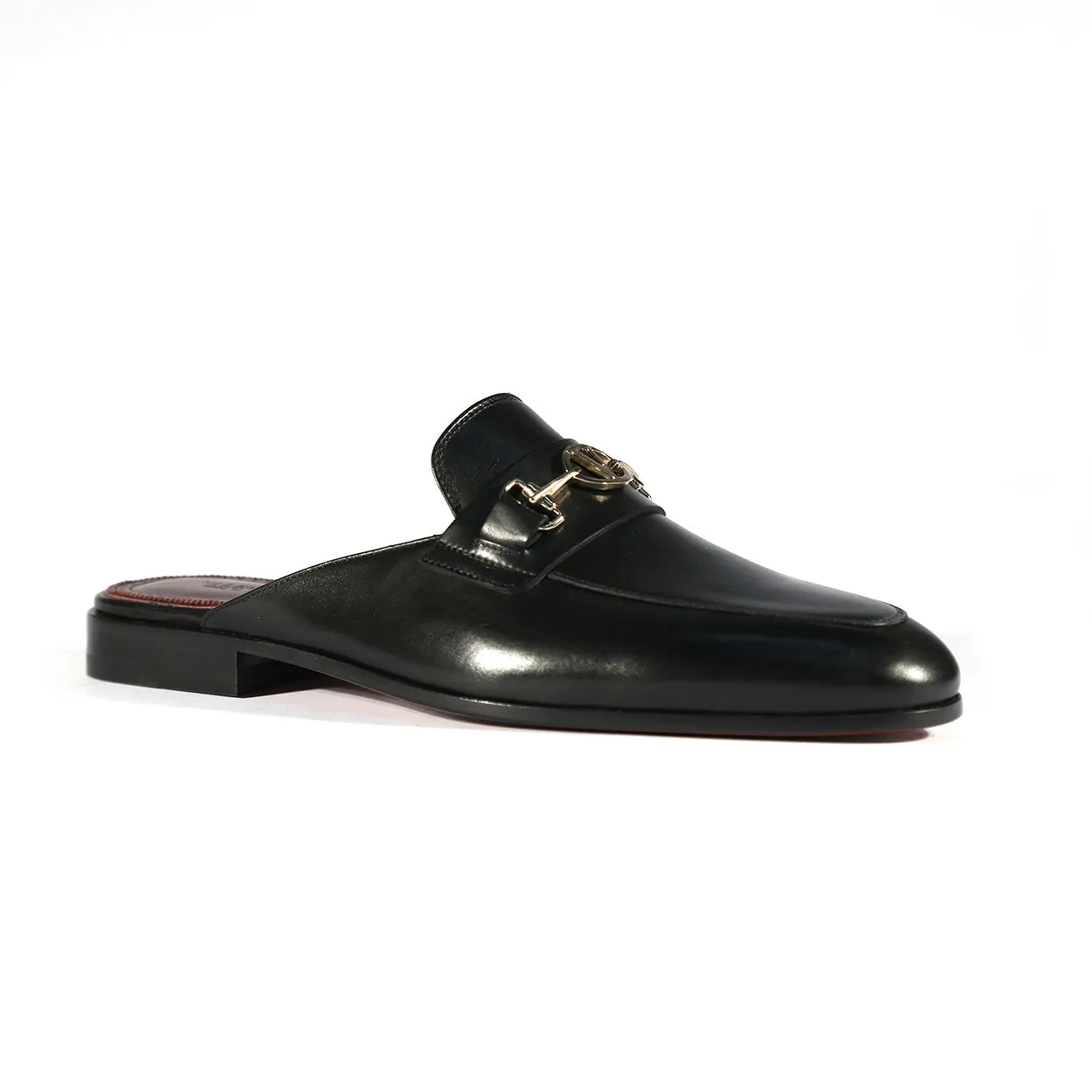 Valentino 19700/M Men's Shoes Black Calf-Skin Leather Slipper Mules (VAL1000)