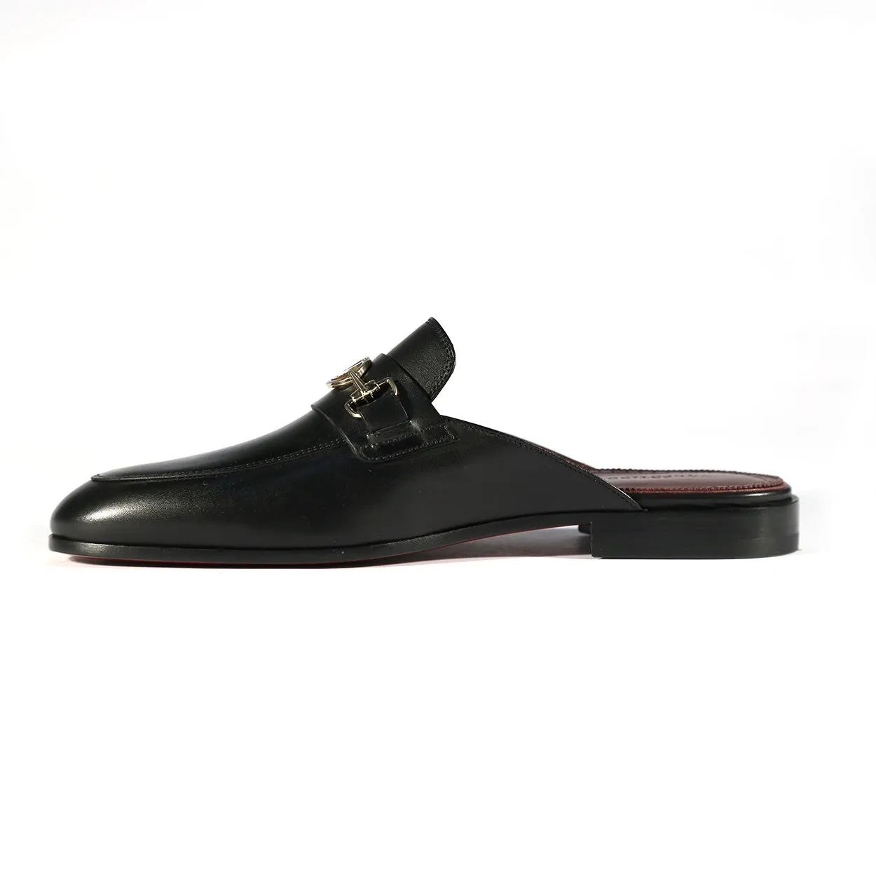 Valentino 19700/M Men's Shoes Black Calf-Skin Leather Slipper Mules (VAL1000)