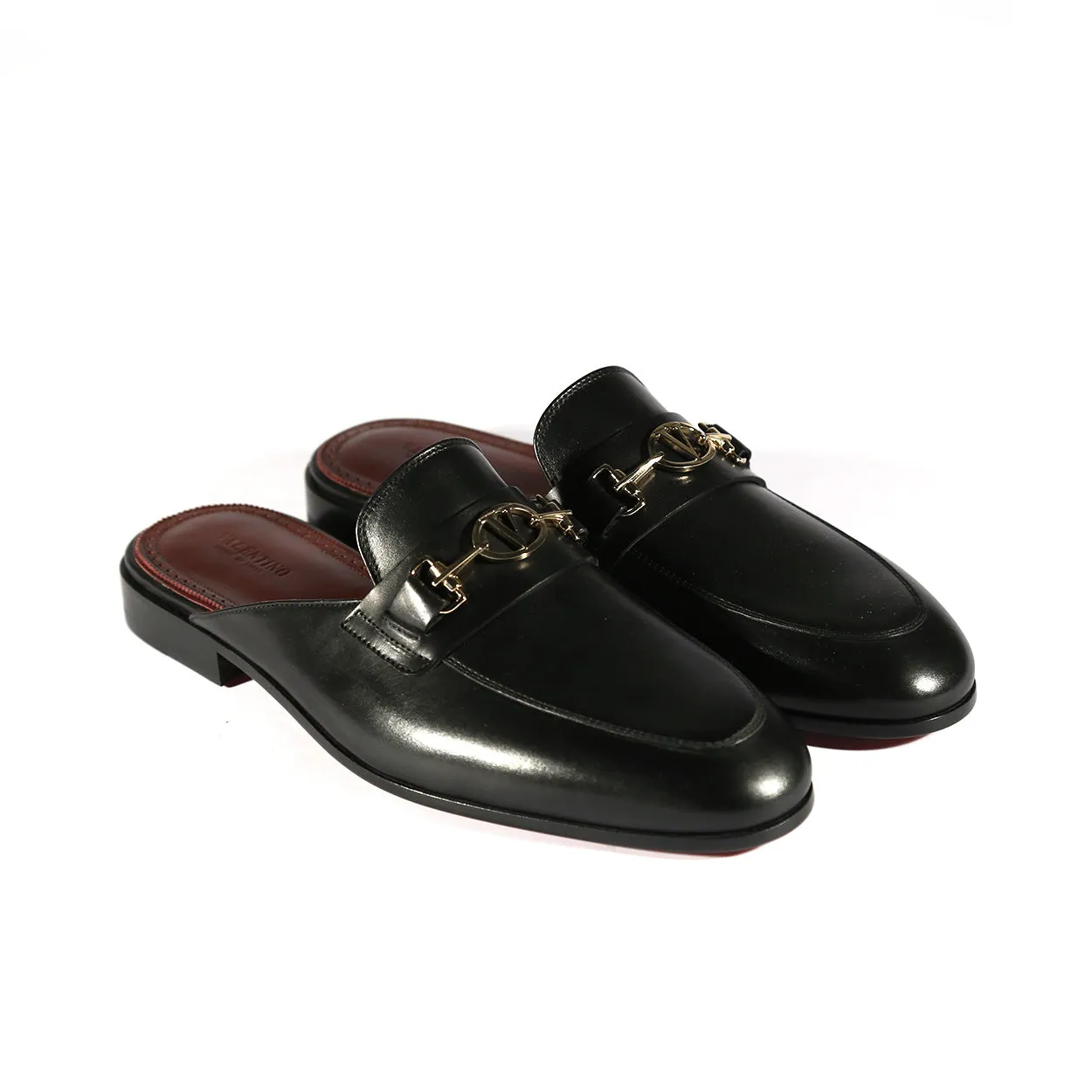 Valentino 19700/M Men's Shoes Black Calf-Skin Leather Slipper Mules (VAL1000)