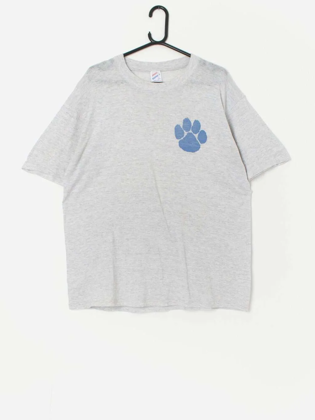 Vintage 90s grey t-shirt with paw print graphic – Large / XL