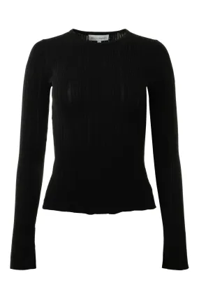 White & Warren Ribbed Wide Cuff Top in Black