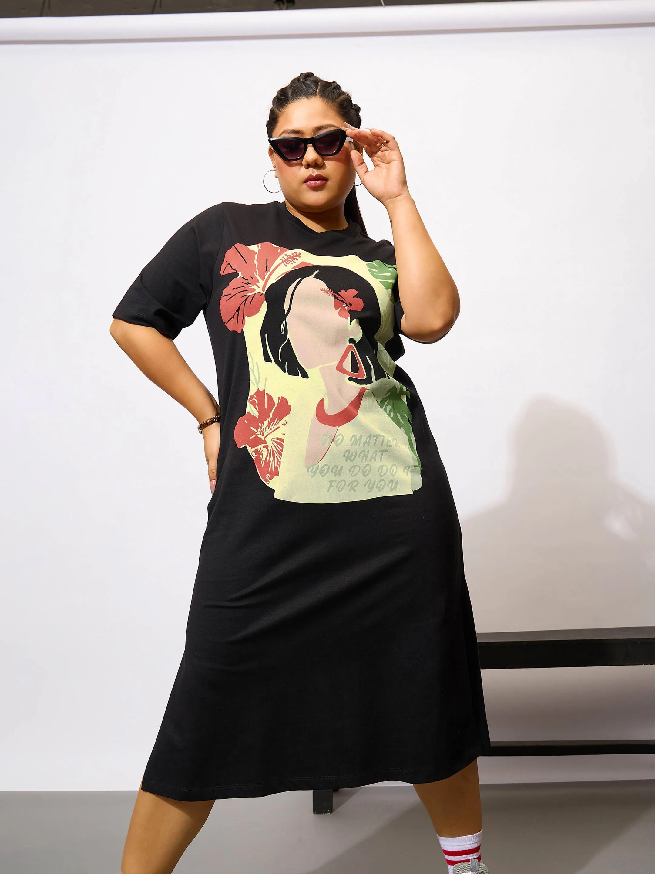 Women Black Graphic No Matter T Shirt Dress