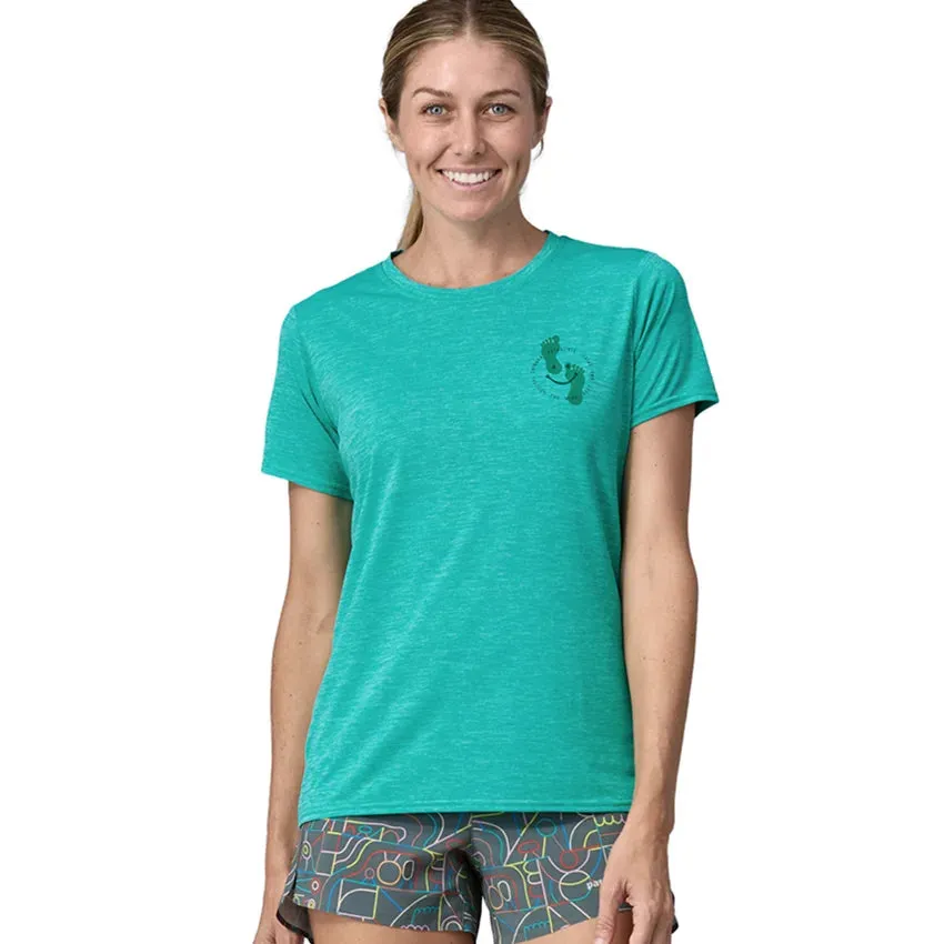 Women's Capilene Cool Daily Graphic Shirt - Lands - Trail Trotters: Subtidal Blue X-Dye