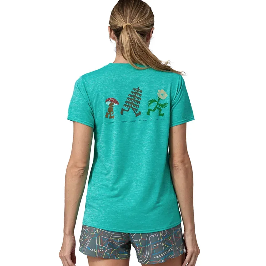 Women's Capilene Cool Daily Graphic Shirt - Lands - Trail Trotters: Subtidal Blue X-Dye