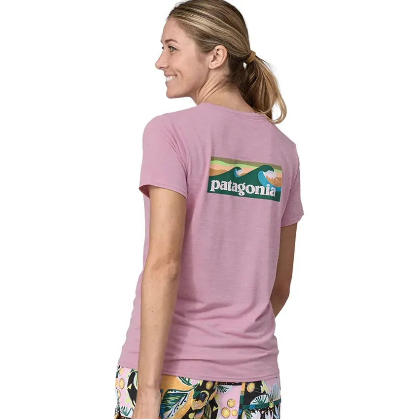 Women's Capilene Cool Daily Graphic Shirt - Waters - Boardshort Logo: Milkweed Mauve X-Dye