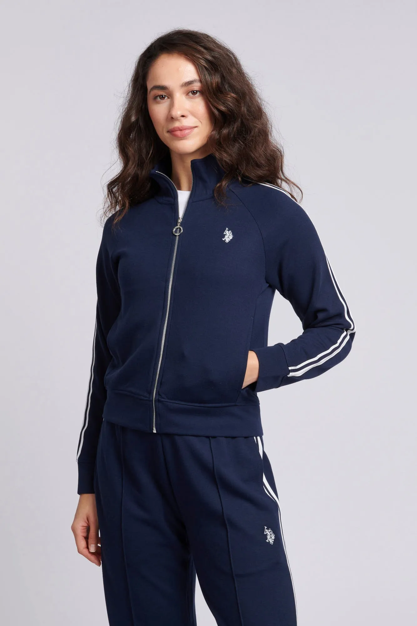 Womens Stripe Trim Zip Through Tracksuit Top in Navy Iris