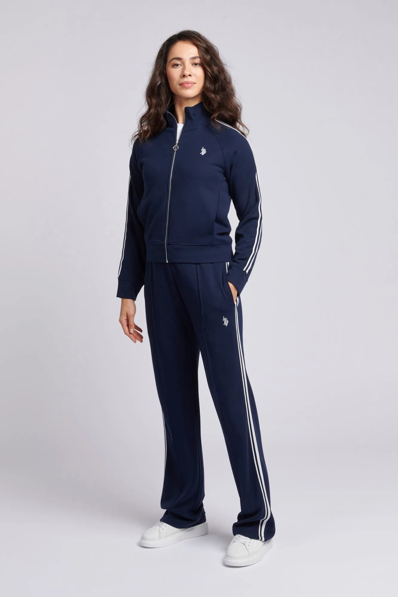 Womens Stripe Trim Zip Through Tracksuit Top in Navy Iris