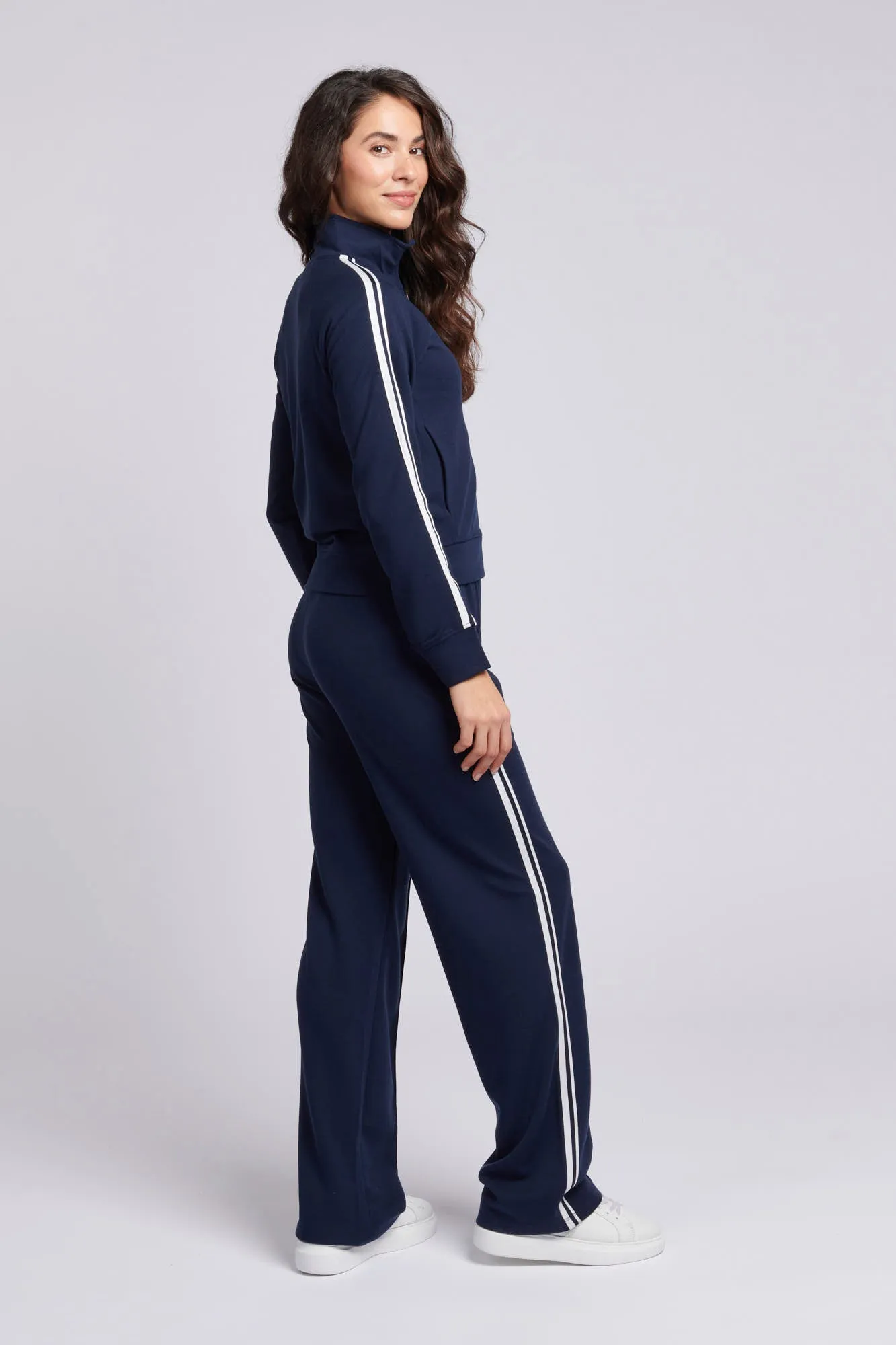 Womens Stripe Trim Zip Through Tracksuit Top in Navy Iris