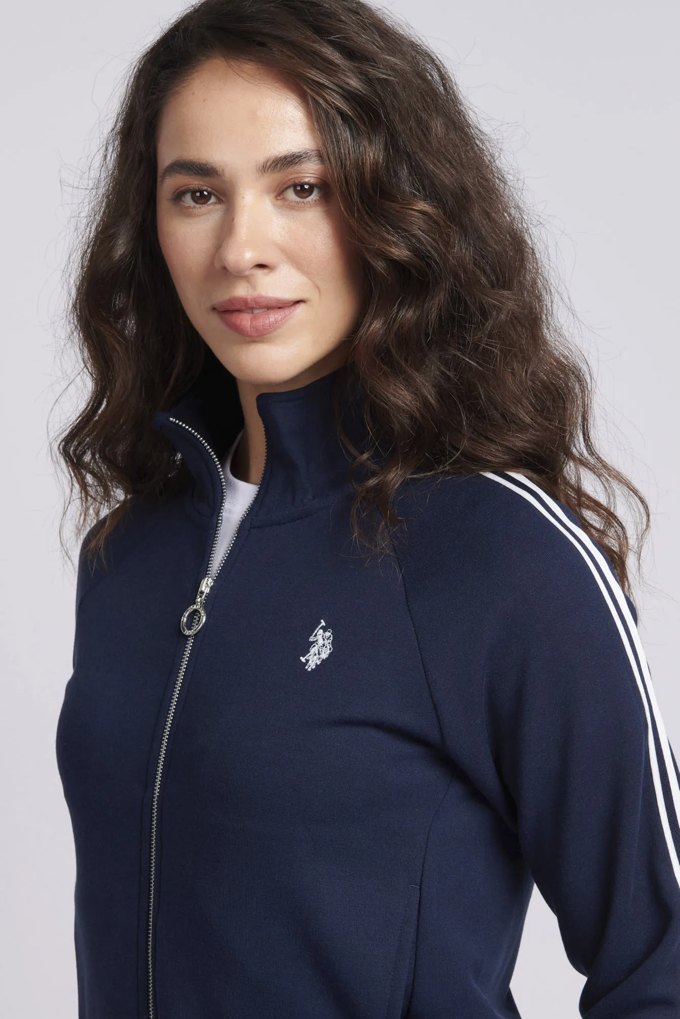 Womens Stripe Trim Zip Through Tracksuit Top in Navy Iris